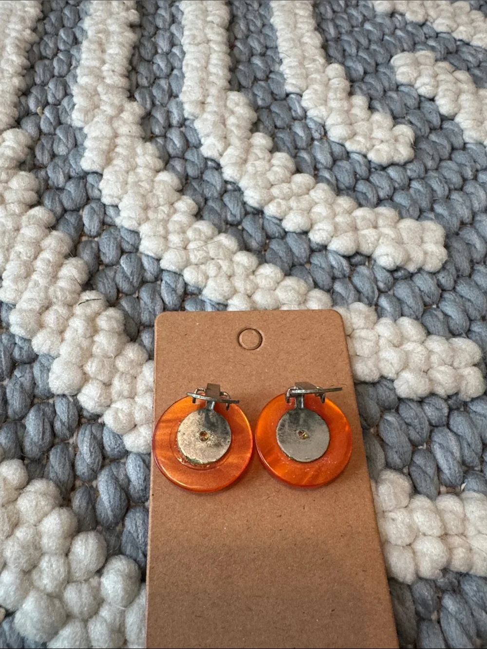 Vintage 1960s 1970s Orange Lucite Clip On Earrings Marbled Mod 3/4